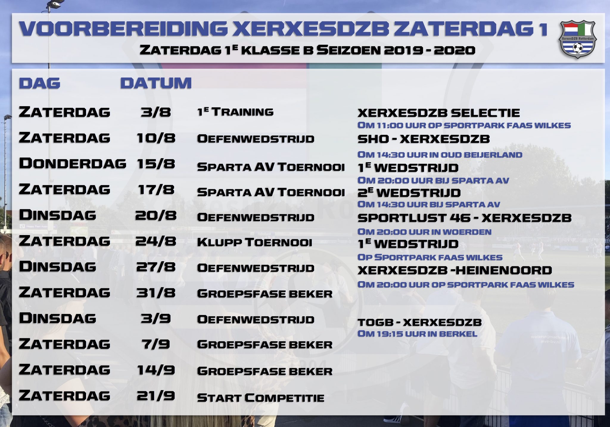 Programma voorbereiding XerxesDZB zaterdag selectie